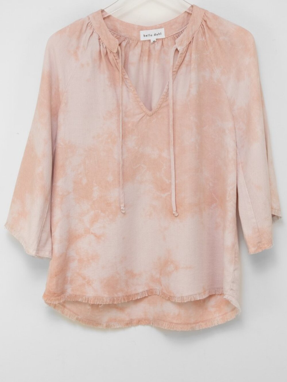 Bella Dahl Popover Top Fringe Detail Blouse Tencel Shirt Blush Pink Size XS